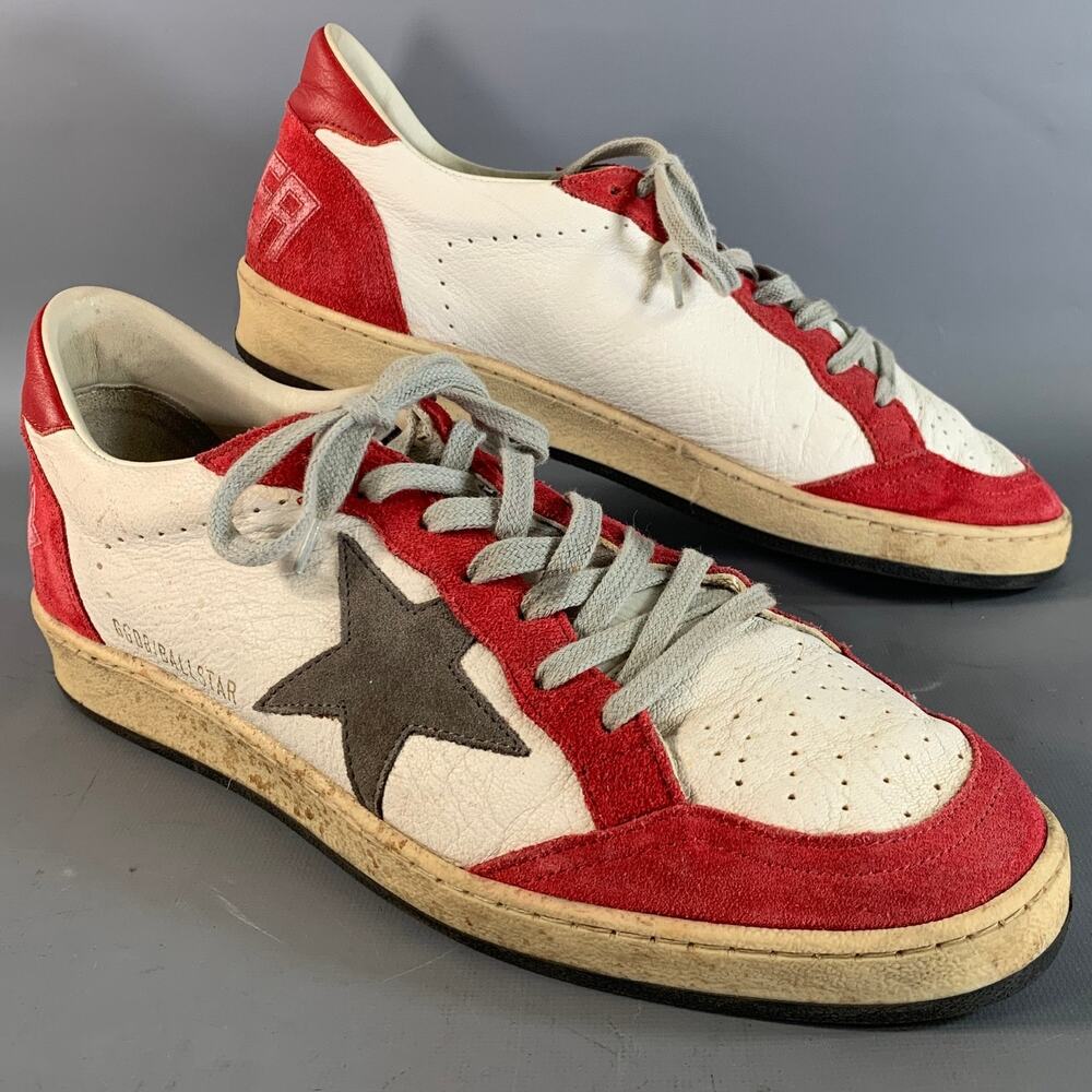GOLDEN GOOSE Size 9 Red White & Grey Mixed Fabrics Leather & Suede Sneakers